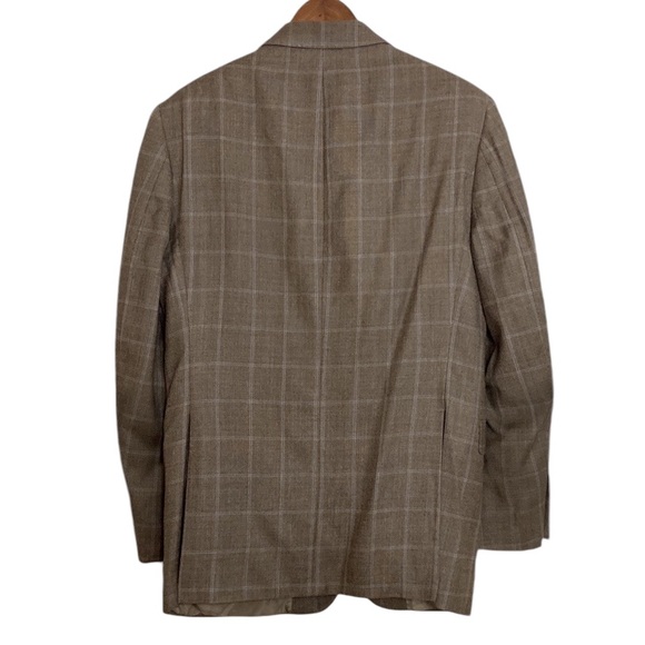 Saks Fifth Avenue Black Label Sport Coat Mens 40R Beige Silk Wool Windowpane - Picture 3 of 15